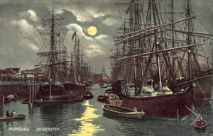Jonashafen, Hamborg (farve litho) af German School