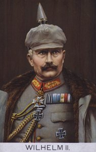 Kejser Wilhelm II af Tyskland i militæruniform (farvelitografi) af German School
