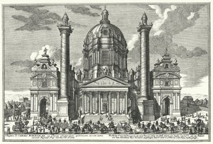 Karlskirche (St. Charles Church), Wien (gravering) af German School