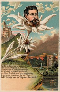 Kong Ludwig II af Bayern afbildet som en edelweiss (chromolitho) af German School