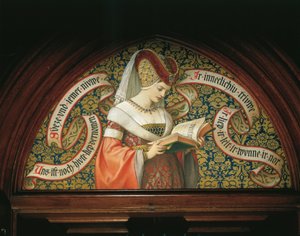 Dame læser "Tristan og Isolde" (vægmaleri) af German School