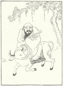 Laozi, gammel kinesisk filosof, på en vandbøffel (gravering) af German School