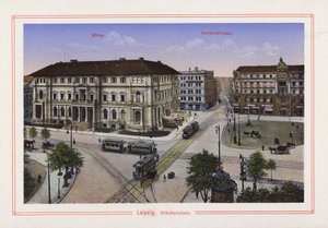 Leipzig, Blucherplatz (farvelitografi) af German School