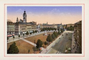 Leipzig, Königsplatz (farvelitografi) af German School