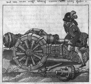 Lastning af en kanon gennem skuddet, illustration fra "L