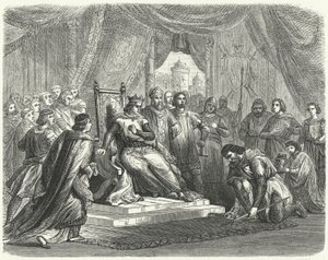 Malcolm IV af Skotland hylder Henry II af England ved Chester af German School