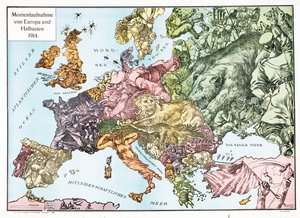 Kort over Europa i 1914, pub.1915 (farvelitografi) af German School