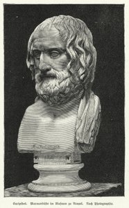 Marmorbuste af Euripides, oldgræsk dramatiker (litho) af German School