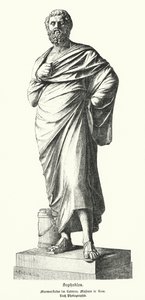 Marmorstatue af Sofokles, oldgræsk dramatiker (litho) af German School
