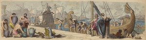 Maritim handel i det antikke Grækenland (farvet gravering) af German School