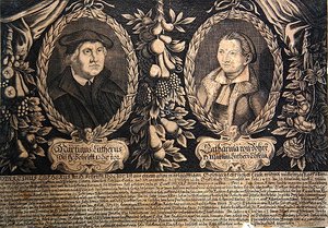 Martin Luther og hans hustru Katharina von Bora (stik) af German School