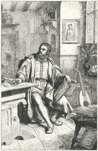 Martin Luther oversætter Bibelen til tysk (gravering) af German School