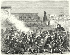 Massakre på aztekiske krigere og adelige ved Cholula af de spanske conquistadorer af Hernan Cortes af German School