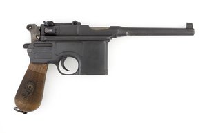 Mauser C96 9 mm selvladerpistol, eksportmodel konverteret til 9 mm Parabellum (pistol, selvlader, Mauser, 9 mm C96 konvertering) af German School