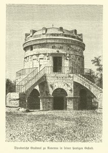 Theoderik den Stores mausoleum, østgoternes konge, Ravenna, Italien (gravering) af German School