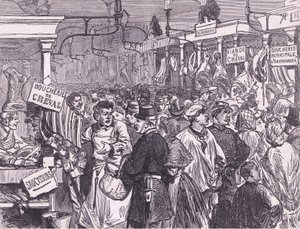 Kødmarked i Paris, Cassells historie om krigen mellem Frankrig og Tyskland udgivet af Cassell and Company Limited, ca. 1890 (litho) af German School