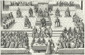 Møde for de franske stændergeneral i Orleans, januar 1561 (gravering) af German School