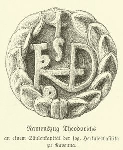Monogram af Theoderik den Store, østgoternes konge (gravering) af German School