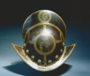 Morion fra kurfyrst Christian I af Sachsens statsgarde, Nürnberg, ca. 1580-91 (ætset og forgyldt rustnet stål) af German School