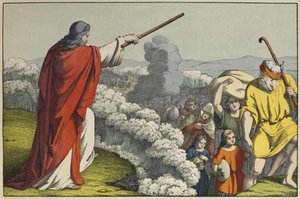 Moses deler vandet i Det Røde Hav, illustration fra LANcien Testamente, udgivet af Jakob Ferdinand Schreiber, Esslingen (farvestik) af German School