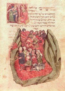 Moses fører Israels børn over Det Røde Hav fra en jødisk bønnebog, Hamborg, 1427 (manuskript) af German School