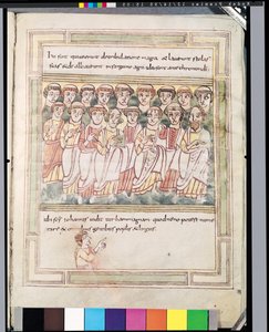 Ms 99 fol.15v Gruppe på sytten mænd, fra Apocalypse de Valenciennes af German School