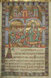 Fru Czart. 1207, IV, fol.V v. Adoration of the Magi, fra The Evangeliarium of Plock Cathedral, c.1075 af German School