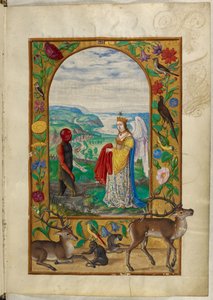 Ms Harley 3469, f.18 Dronning tilbyder manden kappe i poolen, den fjerde lignelse, fra 