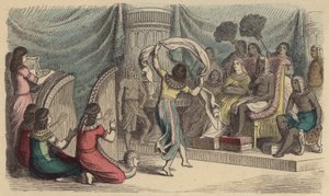 Musikere og dansere, der optræder foran faraoen i det gamle Egypten (farvegravering) af German School