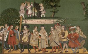 Musikere fra Augsburg, Tyskland, der spiller for dansere fra Geschlechtertanz, 1520 af German School
