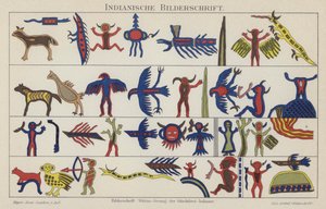 Native American piktogrammer (farve litho) af German School