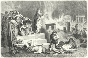 Nero under den store brand i Rom, 64 (gravering) af German School