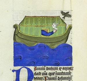Noah slipper Duen og ravnen, De Rerum Natura - Rabanus Maurus, ca. 1425 (gouache på Vellum) af German School