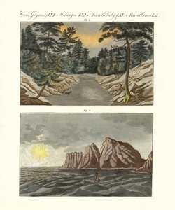 Nordiske naturfænomener (farvet gravering) af German School
