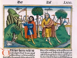 Nummer 2 Israelitternes lejropgaver, fra Nürnbergbibelen (Biblia Sacra Germanaica) (farvet træsnit)