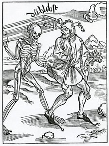 Af dårskaber, der foragter døden, og derfor ikke sørger for, illustration fra Alexander Barclays engelske oversættelse af 
