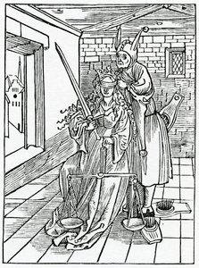 Af store stryuers i loven for ting af intet, illustration fra Alexander Barclays engelske oversættelse af 