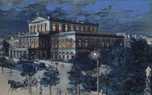 Operahus, Hannover, Tyskland (farvelitografi) af German School