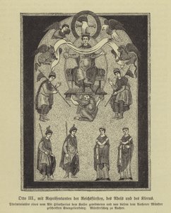 Otto III, Holy Roman Emperor, med repræsentanter for fyrsterne, adelen og præsten (gravering) af German School