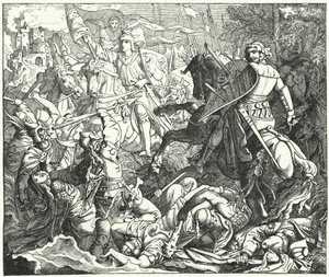 Otto I af Tyskland besejrede magyarerne i slaget ved Lechfeld, 955 (gravering) af German School