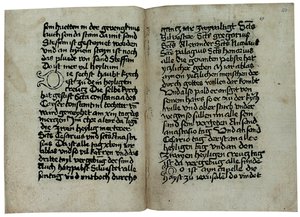 Sider fra en tysksproget kopi af "Mirabilia of Rome, History and Description of the City of Rome" af Pseudo-Aegidius Romanus, muligvis udgivet af Ulrich Han, Rom, ca. 1475 af German School