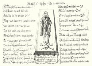Pjece udstedt til minde om den myrdede bøhmiske militærleder Albrecht von Wallenstein (gravering) af German School