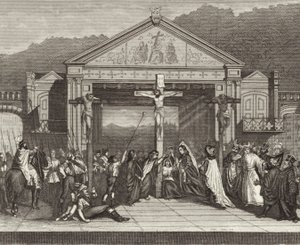 Passionsspil i Oberammergau, Bayern, Tyskland. Illustration til Bilder-Atlas (gravering) af German School