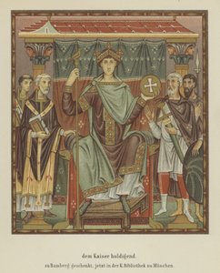 Hyldest til den hellige romerske kejser Otto III (farve litho) af German School