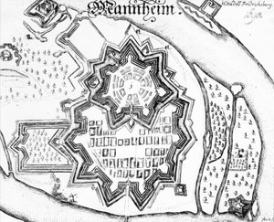 Plan af Mannheim, Tyskland 1690 af German School
