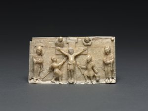 Plaque from a Portable Altar: The Crucifixion, Lower Rhine Valley, 1050-1100 af German School
