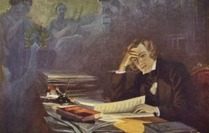 Portræt af Robert Schumann (farvelitografi) af German School