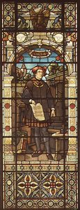 Portræt af William Caxton (ca. 1422-91) lavet af Mayer og Co., München baseret firma aktiv i London, ca. 1880 (mosaikvindue) af German School
