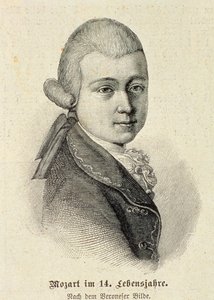 Portræt af Wolfgang Amadeus Mozart (1756-91) af German School