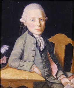 Portræt af en siddende ung mand med et brev, ca. 1750 (gouache på papir) af German School